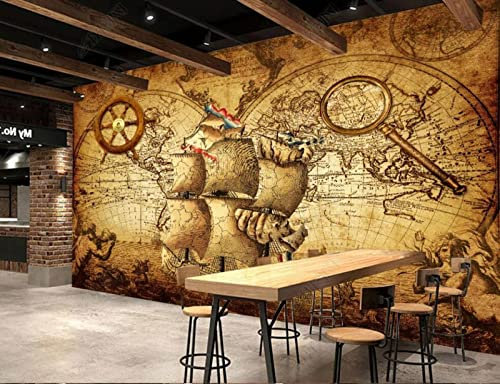 Papier Peint 3D Intissé Voilier Nautique De Carte Du Monde Rétro Papier Peint Panoramique 3D Moderne Décoration Murale