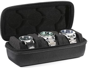 SAFEBUDDY Herren-Uhrenetui mit 5 Fächern, Hartschale, Tragetasche für Armbanduhren mit weichem Kissen, Aufbewahrungsbox, für die meisten Uhren mit bis zu 60 mm Ziffernblatt (5 Steckplätze)