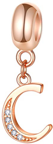 Rosegold Buchstabe C Charms Alphabet Perlen, 925 Sterling Silber Initial C Dangle CZ Geburtsstein Halskette Anhänger, passend für Pandora Letter Armbänder, für Cousin/Paar/Weihnachtsgeschenke