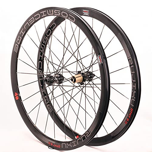 Generic Rennrad-Laufradsatz 700c Disc/V-Bremsräder für 7-11-Gang-Kassette 40 mm Doppelschicht-Aluminiumlegierungsfelge Bolt On Carbon-Nabe 24/24-Loch