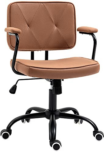 Vinsetto Bürostuhl mit Rollen Drehstuhl Schreibtischstuhl für Büro höhenverstellbar mit Wippfunktion 360°-Drehung neigbar Schaumstoff Braun 61 x 58 x 82-91 cm