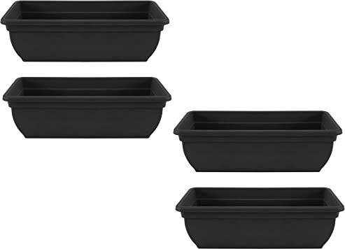 Optimal Products Bel Trough Plant Pot Plastic Winchester Bel Garden Flower Patioectangle Planter UK (4PC, Ebony/Black), 46cm & 60cm
