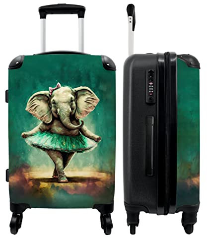NoBoringSuitcases.com® Koffer groß Trolley Rollkoffer Reisekoffer mit 4 Rollen Fotokoffer - Elefant - Ballerina - Farbe - Bogen - Porträt - Kinder - 67x43x25cm - 90 Liter