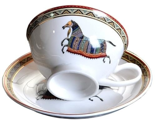 CRAGCO Tasses 250ml Nouveau Couple de Porcelaine Blanche Britannique Vintage Love Horse Bone Chine Coupe de café Et Soucoupe Cuisine Teascup Tasse de café