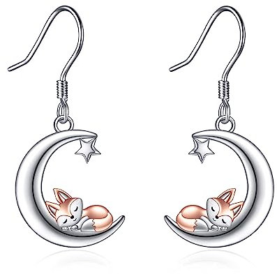 VONALA Fuchs Baumeln Ohrringe Damen 925 Sterling Silber Mond Tropfen Tier Ohrringe Hypoallergen Schmuck Weihnachten Geburtstag Geschenke für Frauen Teen Mädchen