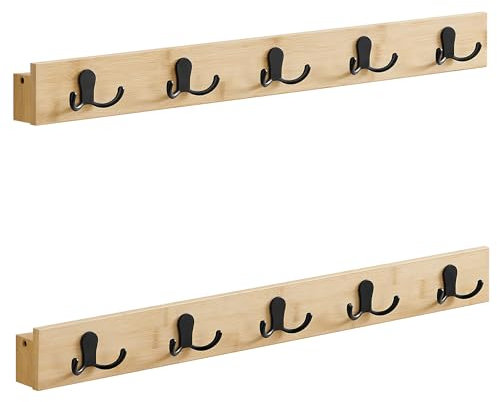 SONGMICS Set of 2 Wall-Mounted Coat Racks, Coat Hooks with Shelf, 10 Double Metal Hooks, Space-Saving, for Hallway, Living Room, Bedroom, Each Loads up to 55 lb, Natural Beige LCR052N01