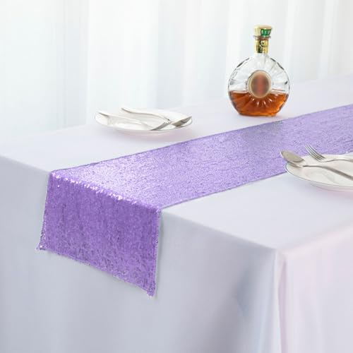 Whakano Tischband Tischläufer Glitzer,Tischdecke mit Pailletten | Dekoratives Tischband,für Geburtstage Bankett & Hochzeiten,Esszimmer,Party,Urlaub Dekoration,Helles Lila,30x180cm