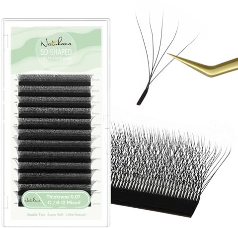 Natuhana W Wimpern Extensions Vorgefächert Prefabricated Fan 0.07 C Curl 8-12mm Russian Volumen Natürlich Wimpernverlängerung Selbstfächernde Premade Fan Lashes Cluster(5D, 0.07C, 8-12Mix)