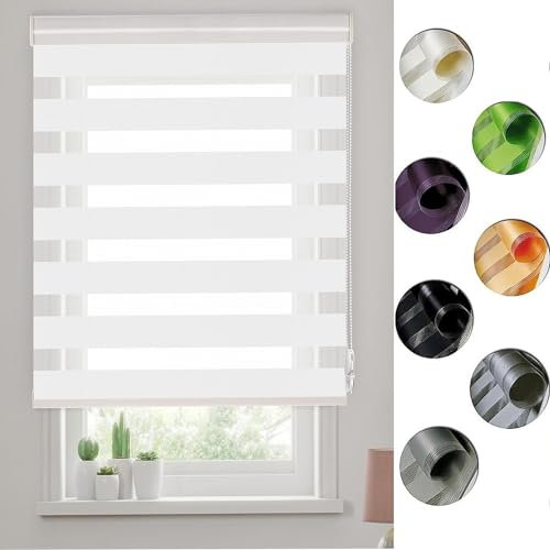 Doppelrollo klemmfix Verdunkelungsrollo, 65 x 300 cm Sonnenschutz und Sichtschutz, Rollos für Fenster Thermorollo Hitzeschutz inkl. Montagematerial, für Fenster, Weiß
