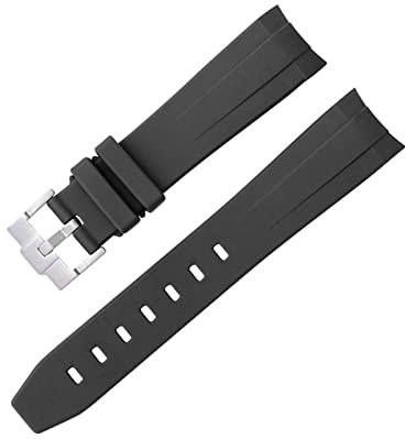 20 mm 21 mm Gummi-Uhrenarmband, passend für Rolex, passend für Deepsea, passend für Omega-Uhr AT150 SeaMaster 007 Arc, gebogenes Ende, Herren-Damen-Uhrenarmband (Farbe: Schwarz-Silber, Größe: 20 mm)