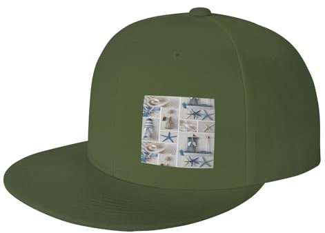 JBYJBX Bottle Seashell Starfish Lighthouse Print Adjustable Classic Baseball Cap Adult Sports Cap,Outdoor Activities, Fit Men, Moss Green, One size