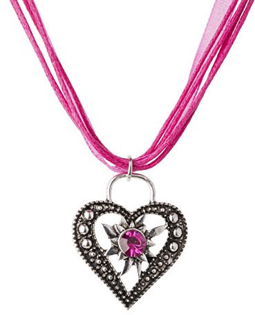 Trachtenkette Wiesnstein eleganter Herz Anhänger mit Strass - Trachtenschmuck Kette für Dirndl und Lederhose (Pink-)