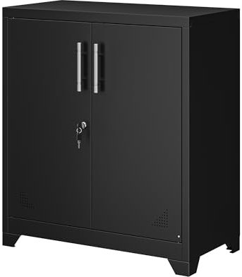 YITAHOME Office Storage Cabinet, Metal Office Storage Cupboard with 2 Adjustable Shelves, 80 x 40 x 90cm, Lockable Filing Cabinets with Ventilation Holes for Home Office Garage Gym School, Black