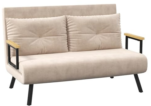 HOMCOM Schlafsofa, Klappbett mit Bettfunktion, Relaxsessel mit Rückenkissen, Polstersofa mit Verstellbarer Rückenlehne, Samtoptik, 102B x 73T x 81H cm, Beige