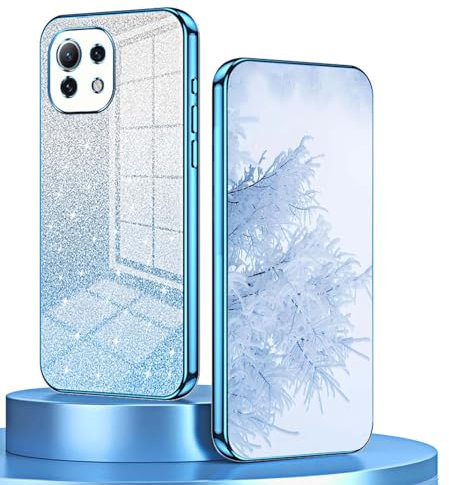 BORYA Hülle für Xiaomi 11 Lite 5G NE/Xiaomi Mi 11 Lite, Ultra Dünn Stoßfest Premium Weiches TPU Silikon Handyhülle, Elegant Galvanisierter Schutzhülle mit Luxus Gradient Glitzer Karte, Blau