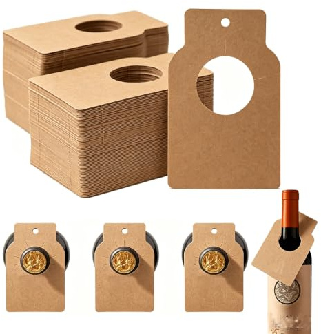 GIONAR 100Pcs Étiquettes de Bouteille de Vin, Étiquettes De Cave à Vin Kraft Paper, Étiquettes Bouteille Vin pour Marquer Le Millésime Et Le Type De Vin, pour Casiers à Vin Et Caves(Brun)