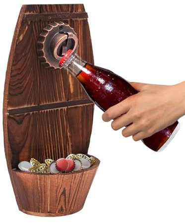 ARBGO Décapsuleur mural avec adhésifs puissants - Décapsuleur avec récipient de récupération - Pour bouchons et bouchons - Marron