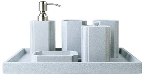 Seifenspender für Badezimmer, 6-teilig, natürlicher Sandstein, moderner Stil, Badezimmer-Waschtisch-Zubehör-Set, Emulsionsspender, Badezimmer-Zubehör-Set, Flaschenspende