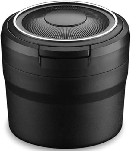 LJWAN Auto-Aschenbecher, für Seat MII Electric Ibiza Leon Arona Ateca Tarraco, Tragbar Aschenbecher mit Deckel, mit LED, Geruchssicher, Auto Innenraum Zubehör,A/Black