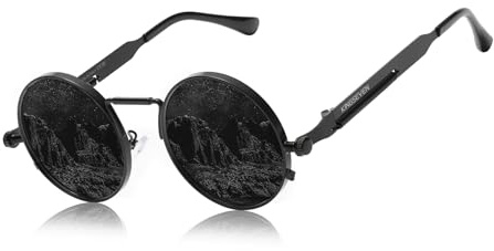 KINGSEVEN Runde Sonnenbrille Herren Polarisiert Klassische Retro Gothic Steampunk Sonnenbrille Rund mit UV-Schutz RH4 (Schwarz Grau)