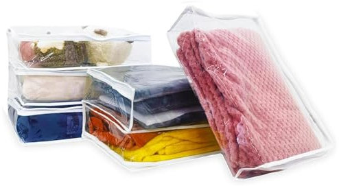 6 Pacs Plastic Storage Bags for Clothes, Clear Zippered Storage Bags for Sweater Blanket Bed Sheet Storage, Vinyl Storage Organizer Bags with Zipper for Closet Linen Sweater Blanket (16*12*4 Inch)