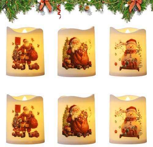 LED Kerze Weihnachten, 6 Stück Weihnachten Elektronische Kerze Batteriebetriebene Realistische Flammenlose Kerzen Weihnachtsdeko LED Teelichter für Weihnachten Deko Wohnzimmer Dekoration Tischdeko (A)