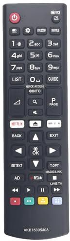 AKB75095308 Telecomando di ricambio per LG Smart TV 49UJ670 49UJ670V 55LJ615V 55LJ625V 55UJ630 55UJ630V 55UJ634V 55UJ651V 55UJ670 55UJ670 0 V, 60 UA. J630V, 60UJ634V, 60UJ651V, 65UJ630V, 65UJ651V,