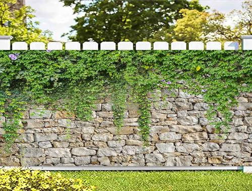 Uokiuki Grüne Blätter Garagentor Banner Dekorationen Abdeckung, Frühling Natürliche Landschaft Pflanzen Stein Wand Garagentor Banner, Grüne Efeublätter Party Jahrestag Fotografie Hintergrund