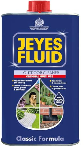 Jeyes Fluid Classic Formula (1L Tin) Multi Use Disinfectant Liquid - Kills 99.9% Bacteria. Jeyes Fluid Outdoor Patio Cleaner for Patios, Greenhouses, Garden Tools, Plant Pots - Cleans & Sterilises