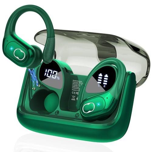 STECEi Cuffie Bluetooth Sport, 75 Ore Auricolari Bluetooth 5.4 HiFi Stereo, Cuffie Senza Fili con 4 ENC HD Mic, IP7 Impermeabili Cuffiette, Cuffie Wireless per Running/Palestra, Verde Scuro(2025)