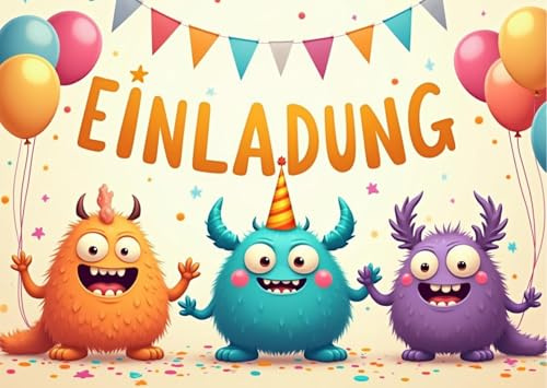 ZETTMANN Monster Einladungskarten Kindergeburtstag – 10er Set für Jungen & Mädchen – Coole Monster Party Einladungen – Premium Druck DIN A6 - gut beschreibbar