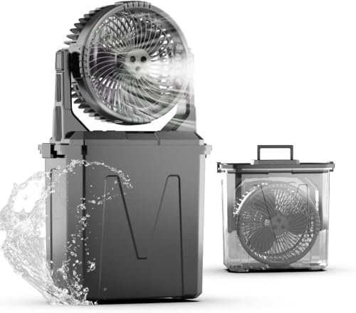 Ventilador Camping 9000ML Aires Acondicionados Móviles, Ventilador Humidificador 20000mAh Batería Ventilador Nebulizador Portátil, 4 Velocidades, 4 Modos de Nebulización, 270° Oscilación Vertical