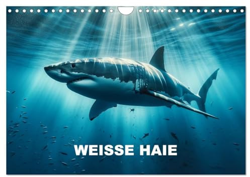 Weiße Haie (Wandkalender 2026 DIN A4 quer), CALVENDO Monatskalender: Jeden Monat epische Darstellungen weißer Haie (CALVENDO Tiere)