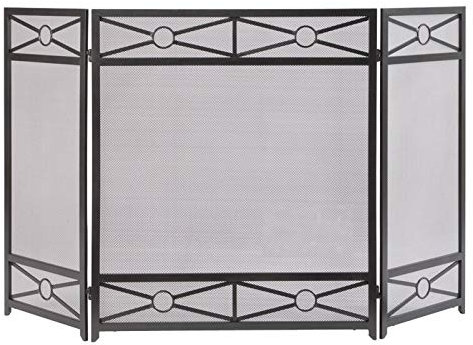 Fireplace Screen 3-Panel Screen with Decorative Pattern Black Iron Mesh Fireplace Screen for Fireplace, 31.5 Inch× 50 Inch Spark Guard Cover