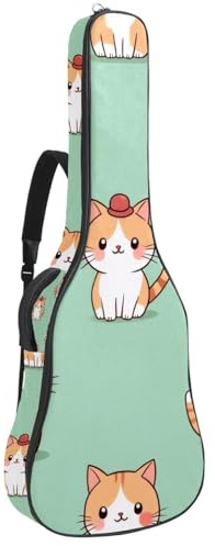 KengjuTesu 43 Zoll Akustikgitarre Softcase mit Rucksackgurt und 2 Taschen Bichon Frisé und Herzen, ohne Polsterung, Rucksack, wasserdichtes Oxford-Tuch, Bassgitarre, Gigbag für Konzertgitarren