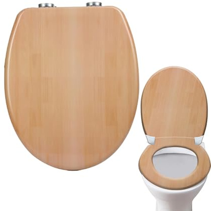 Abattant de WC avec système d'abaissement automatique - Ovale - De qualité supérieure - Montage facile - Stable - Pour les familles - Couleurs bois