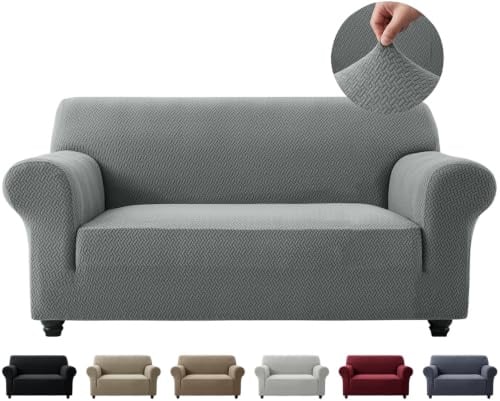 Hafaa High Stretch Sofa Cover 3 Seater Jacquard Spandex Non Slip Grey Sofa Slipcovers Elastic Fit Couch Covers for Living Room Soft Washable Furniture Protector for Pets/Kids/Dogs