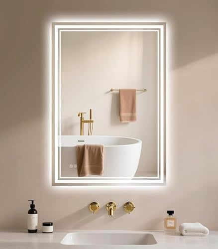Archaluxe Bathroom Mirror with LED Light: 500x700mm Illuminated Wall Mounted Smart Mirror with Anti-Fog, Touch Sensor, 3 Colors Dimmable, Memory Function, IP44 LED-Bathroom-Mirror Horizontal/Vertical