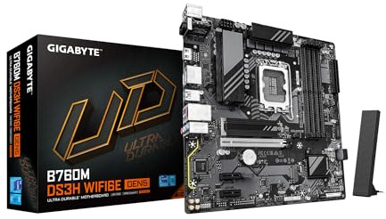 GIGABYTE B760M DS3H WIFI6E GEN5 LGA 1700 Intel B760 M-ATX Motherboard with DDR5, M.2, PCIe 5.0, USB 3.2 Gen 2 Type-C, WIFI6E 2.5GbE LAN, WiFi EZ-Plug, PCIe EZ-Latch