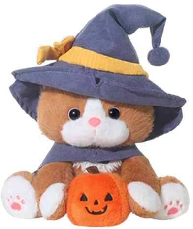 Uonguon Halloween Cat Plush - süßes gefülltes Kätzchenspielzeug für, gruselige Ferienhäuser, Hexenhut und Umhang für Mädchen, Baby, Party, Geburtstag, Bett, Sofa, Wohnzimmer, Schlafzimmer, 10 Zoll