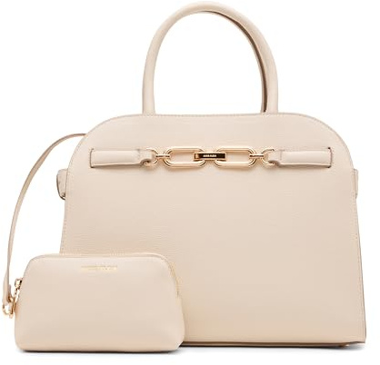 Anne Klein Damen Medium Curved Satchel with Convertible Strap Parchment