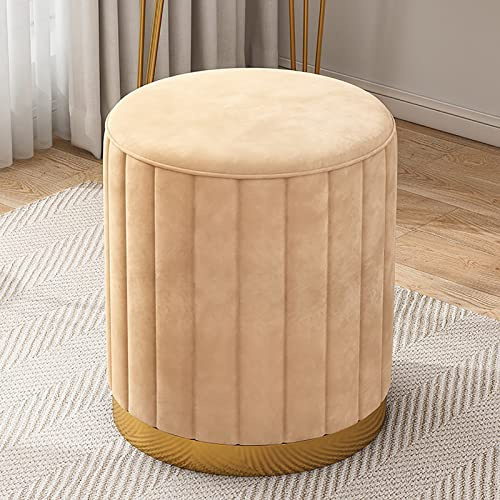 Ottoman-Fußstütze, modern, gelber Samt, rund, gepolstert, für Wohnzimmer und Schlafzimmer, stilvolle Akzentmöbel, gemütliche Fußstütze und dekorativer Pouf