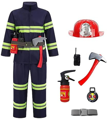 Generisch Faschingskostüme Kinder Feuerwehr Kostüm Feuerwehr Rollenspiel Set mit Feuerlöscher Waschbares Set Feuerwehrmann Sam Kostüm Für Karneval, Fasching, Mottoparty