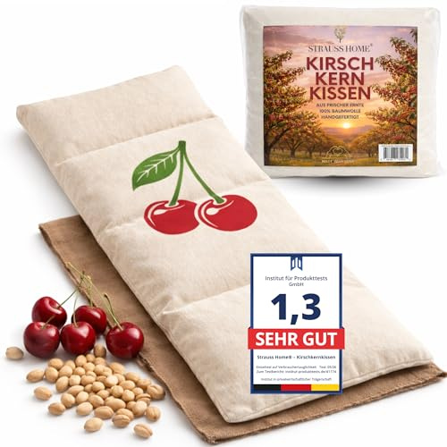 Strauss Home® Kirschkernkissen groß – mikrowellengeeignetes Wärmekissen – gegen Verspannungen von Nacken und Schultern oder Koliken – natürliche Kirschkerne – abnehmbarer, waschbarer Bezug – 20x50 cm
