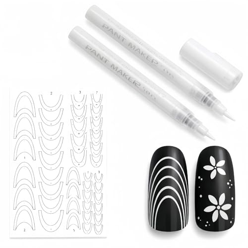 French Manicure Set,2Pcs Nail Art Pens & French Tip Stickers,Fast-Drying Waterproof Nail Polish Pens for DIY Nail Decoration,Dotting & Line Designs Multi-Surface Use Nail Art Kit Tools,Ideal for Pros