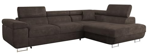 Mirjan24 Ecksofa Torezio, Kopfstützen verstellbar (Lumo 40, R) | Komfortable Eckcouch mit Schlaffunktion, Bettkasten, gepolstertem Rücken und offener Ottomane
