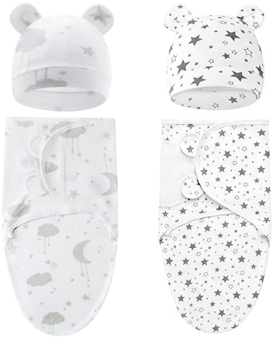 HAGOT 2er Pack Baby Swaddles, Baby 0-3 Monate, 100% Bio-Baumwolle, für Neugeborene, Unisex