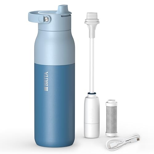 BRITA LARQ iQ Digitale Edelstahl Trinkflasche mit Wasserfilter (1000 ml) | Blau, Hydration Tracking (BRITA App), Strohhalm, Aktivkohle Filter, UV-C, neutralisiert 99,99% Bakterien, filtert PFAS