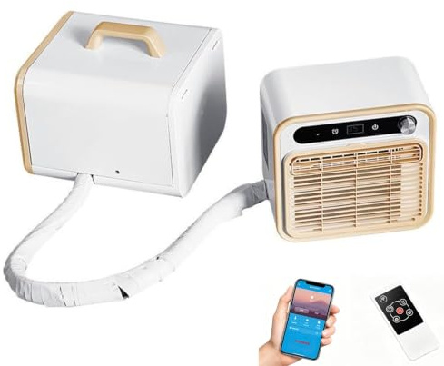 QmEna Climatiseur Portable Split, Silencieux, avec télécommande, minuterie 12 h, débit d'air de 130 m³/h, idéal pour Tente, Camping-Car, Camion et Caravane 110V,1.5m Pipe