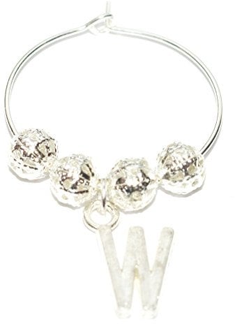 Just Say Beads Silver Plated Wine Glass Charm Letter W Initial Plus Gift Card Weddings Hen Party Birthday Party Table Decorations JSB UK Seller